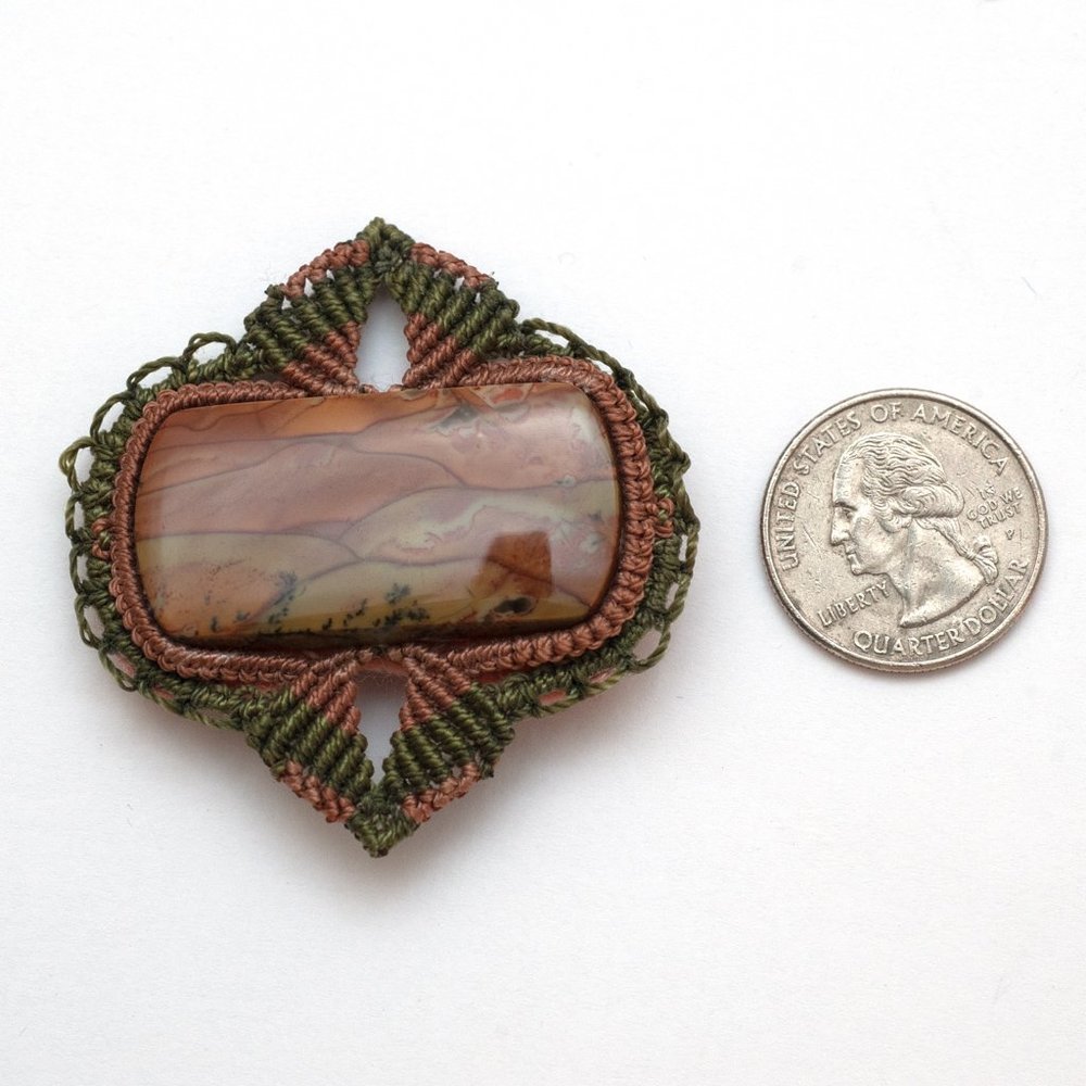 Brooch Pin Natural Stone with Embroidered Edge